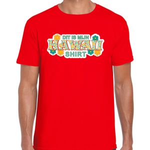 Hawaii shirt zomer t-shirt rood met groene letters voor heren