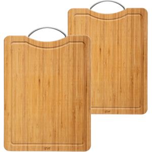 Set met 2x formaten snijplanken met metalen handvat van bamboe hout