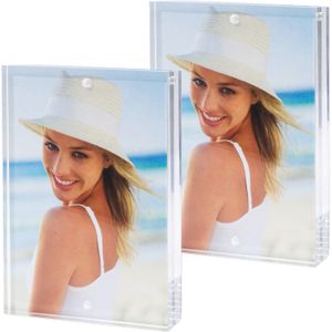 2x stuks acryl fotolijst transparant met magnetisch frame geschikt voor een foto van 15 x 20 cm
