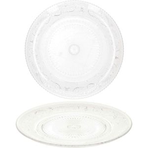 Plasticforte onbreekbare taart/gebakbordjes - 4x - kunststof - kristal stijl - transparant - dia 15 cm