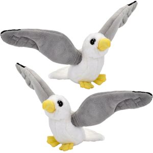 Multipak van 2x stuks pluche knuffel Zeemeeuw vogels van ongeveer 13 cm - Decoratie knuffels