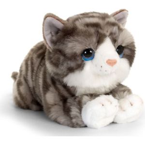 Keel Toys pluche grijs/witte kat/poes katten knuffel 30 cm - katten knuffeldieren - Speelgoed voor kinderen