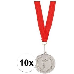 10x Medailles zilver aan rood lint