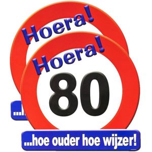 2x stuks hulde stopbord 80 jaar feestartikelen / versieringen