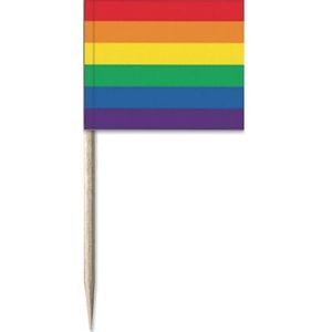 200x Vlaggetjes prikkers gekleurde regenboogvlag 8 cm hout/papier