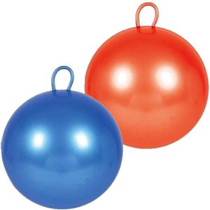 2x stuks skippyballen voor kinderen blauw/rood 60 cm