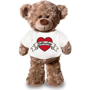 Beterschap Pluche Teddybeer Knuffel 24 cm met Wit T-shirt - Beterschap / Cadeau Knuffelbeer