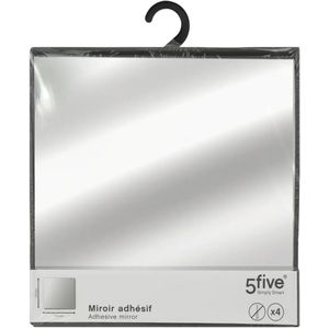 5Five Plak spiegels tegels - 4x stuks - glas - zelfklevend - 30 x 30 cm - vierkantjes - muur/deur/wand