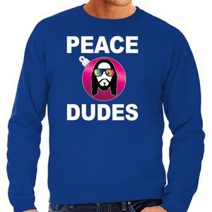 Blauwe Kersttrui / Kerstkleding peace dudes voor heren met social media kerstbal