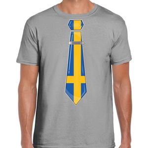 Bellatio Decorations Verkleed shirt voor heren - stropdas Zweden - grijs - supporter - themafeest