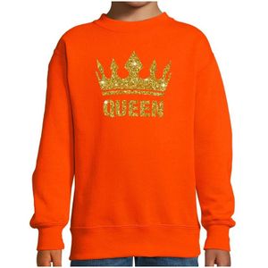 Oranje Koningsdag gouden glitter Queen trui kinderen