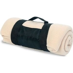 Fleece deken/plaid afneembaar handvat - beige - 160 x 130 cm