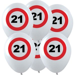36x Leeftijd verjaardag ballonnen met 21 jaar stopbord opdruk 28 cm