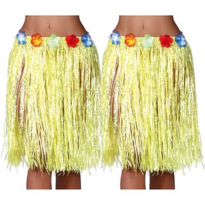Fiestas Guirca Hawaii verkleed rokje - 2x - voor volwassenen - geel - 50 cm - hoela rok - tropisch