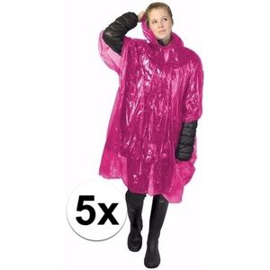 5x wegwerp regenponcho roze