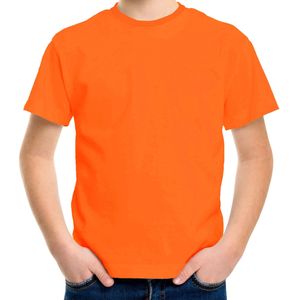 Basic kinder shirt voor meisjes en jongens met ronde hals oranje van katoen Koningsdag / oranje supporter