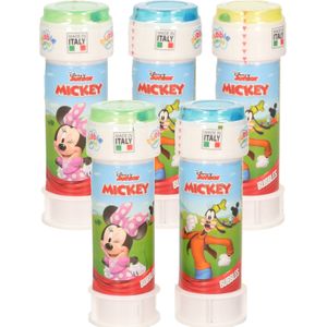 6x Disney Mickey Mouse bellenblaas flesjes met bal spelletje in dop 60 ml voor kinderen