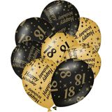 24x stuks leeftijd verjaardag ballonnen 18 jaar en happy birthday zwart/goud
