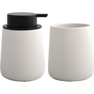 MSV Zeeppompje en drink/tandenborstel beker - badkamer set Malmo - keramiek - wit