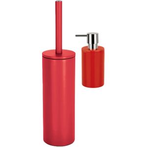 Spirella Badkamer accessoires set - WC-borstel/zeeppompje - metaal/porselein - rood - Luxe uitstraling