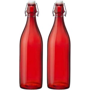 Cuisine Elegance set van 2x stuks weckflessen rood beugeldop glas van 1 liter