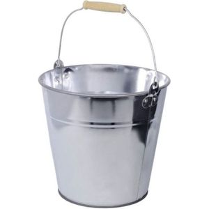 Zinken emmer/plantenpot zilver met houten handvat 8 liter