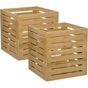 5Five Fruitkisten opslagbox - 2x - open structuur - lichtbruin - hout - L31 x B31 x H31 cm