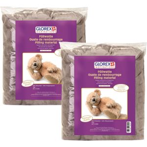 Glorex Hobby vulmateriaal - 2x - polyester - 1 kilo gram voor knuffels/kussens - bruin - donzig