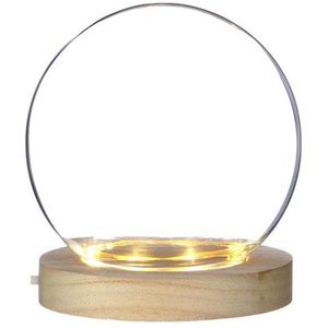 Ideas 4 Seasons Decoratie stolp - glas - houten plateau - LED verlichting - D13 x H13 cm