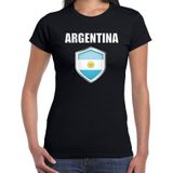 Argentinie fun/ supporter t-shirt dames met Argentijnse vlag in vlaggenschild
