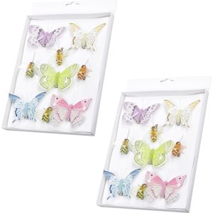 27x stuks decoratie vlinders/bijen op clip gekleurd 5 tot 8 cm