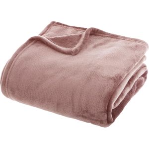Atmosphera fleece deken/fleeceplaid - oud roze - 180 x 230 cm - polyester - Molton Bankdeken