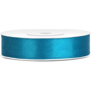 1x Turquoiseblauwe satijnlint rollen 1,2 cm x 25 meter cadeaulint verpakkingsmateriaal