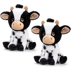 Voordeelset van 2x stuks Keel Toys knuffeldieren bonte koe van de boerderij 25 cm