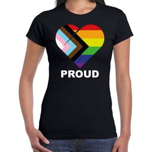 T-shirt proud progress pride vlag hartje zwart voor dames - LHBT kleding / outfit