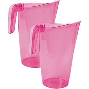 2x stuks waterkan/sapkan transparant/roze met inhoud 1.75 liter kunststof