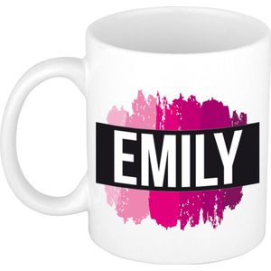 Emily  naam / voornaam kado beker / mok roze verfstrepen - Gepersonaliseerde mok met naam