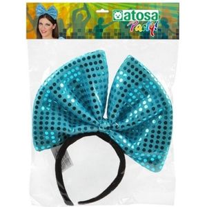 Haarband grote strik blauw met pailletten voor dames