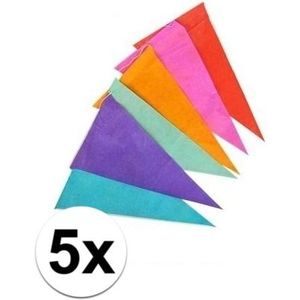 5x Feestelijk gekleurde slinger met papieren vlaggetjes 10 m