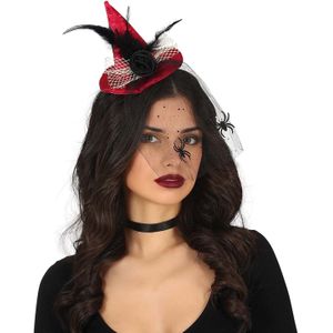Halloween heksenhoed - mini hoedje op diadeem - one size - rood - meisjes/dames