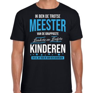 Trotse meester kado shirt zwart met wit en blauwe letters voor heren