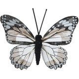 Decoris decoratie vlinders op draad - 6x - bruin tinten - 8 x 6 cm