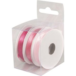 3x Rollen satijnlint kleurenmix roze rol 10 cm x 6 meter cadeaulint verpakkingsmateriaal
