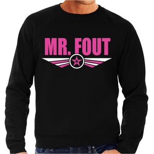 Foute party trui / sweater Mr fout roze op zwart voor heren