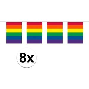 8x Vierkante regenboog vlaggenlijnen van 10 meter