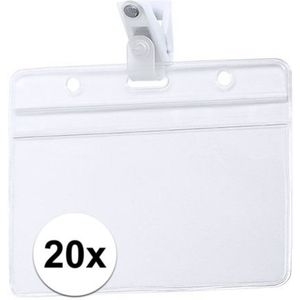 20x Naamkaartjes badge houder met clipje 11,5 x 9,2 cm