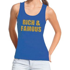 Rich and Famous gouden tekst fun tanktop blauw voor dames