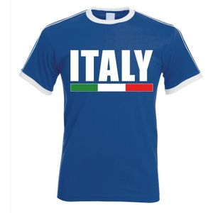 Italiaanse supporter ringer t-shirt blauw met witte randjes voor heren