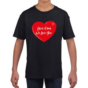 Lieve oma we love you t-shirt zwart met rood hartje voor kinderen