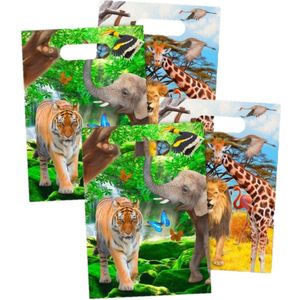 32x stuks Safari/jungle thema kinderfeestje feestzakjes/uitdeelzakjes 16,5 x 23 cm